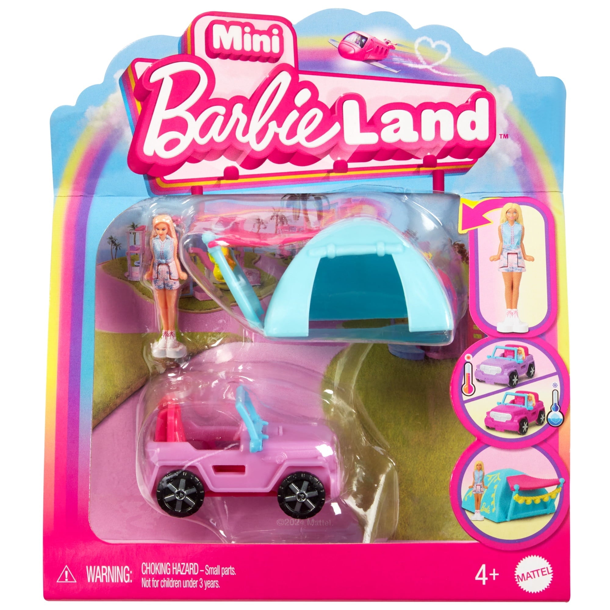 Barbie Mini BarbieLand Doll & Vehicle Set with 1.5-inch Doll, Color-Change SUV & Tent Accessory